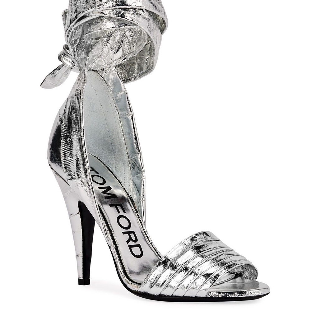 Tom Ford Ankle Wrap Silver Heels Size 39.5